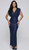 NAVY STRETCH SEQUIN EVENING GOWN WITH SLIGHT FLUTTER SLEEVE - IMAGE 1