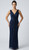 navy sparkly stretch mesh material front twist evening gown - image 1
