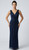 navy sparkly stretch mesh material front twist evening gown - image 1