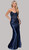 NAVY CORSET GOWN NWITH TIE UP BACK AND SIDE SPLIT