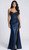 NAVY CORSET GOWN NWITH TIE UP BACK AND SIDE SPLIT