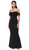 Black off-shoulder flattering stretch crepe formal gown - image 1