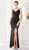 FLATTERING BLACK WRAP AROUND EVENING GOWN WITH SIDE SPLIT - IMAGE 1