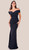 Black pleated fan detail of shoulder jersey gown - Image 1