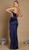 Navy satin corset wrap gown with lace up back and split - Image 2