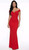RED STRETCH JERSEY EVENING GOWN WITH METAL TRIM DETAIL - IMAGE 1