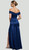 Off-shoulder stretch satin evening gown with side split - Image 2