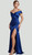 Off-shoulder stretch satin evening gown with side split - Image 1