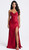 plain red formal gown with split and lace-up-back - image1