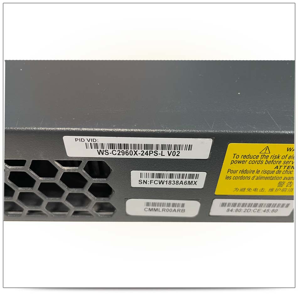 Cisco WS-C2960X-24PS-L Catalyst 2960-X 24 GigE PoE 370W, 4 x 1G SFP,