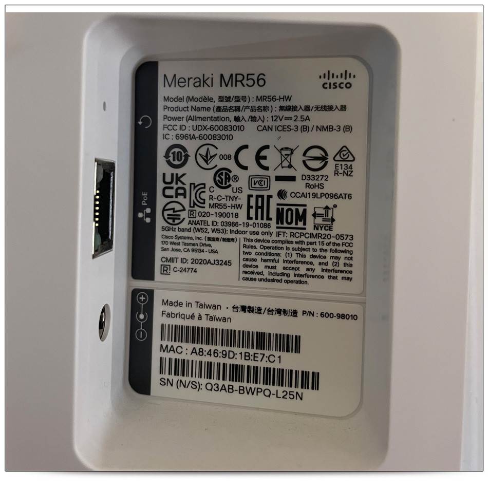Meraki MR56-HW 802.11ax WiFi 6 Wireless Access Point