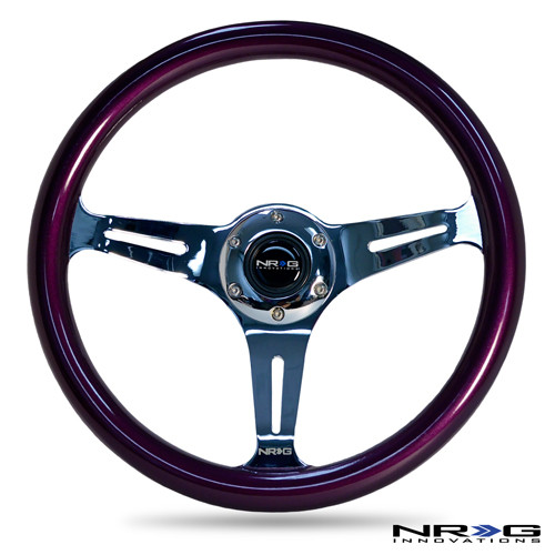 Classic Wood Grain Wheel, 330mm, 3 spoke center in chrome - Purple