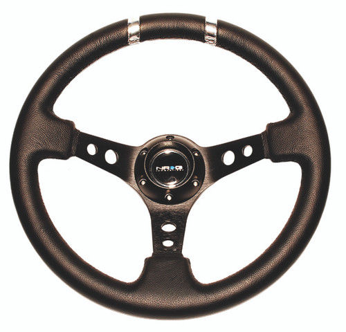 350mm Sport Steering Wheel (3" Deep) Black w/ Silver Double Center Marking