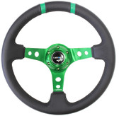 350mm Sport Steering Wheel (3" Deep) Green w/ Green Double Center Marking