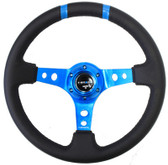 350mm Sport Steering Wheel (3" Deep) New Blue w /Blue Double Center Marking