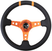 350mm Sport Steering Wheel (3" Deep) Orange w/ Orange Double Center Marking