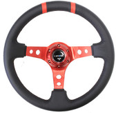 350mm Sport Steering Wheel (3" Deep) Red w/ Red Double Center Marking