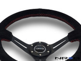 350mm Sport Steering Wheel (3" Deep) Black Suede with Red Stitching