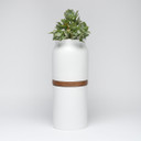 White Vega Vase Urn with Dark Wood, Medium