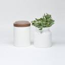 White Vega Vase Urn with Light Wood, Small