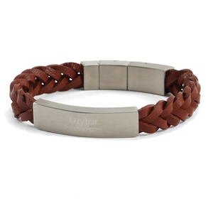 Braided Leather Bracelet, Pewter/Brown