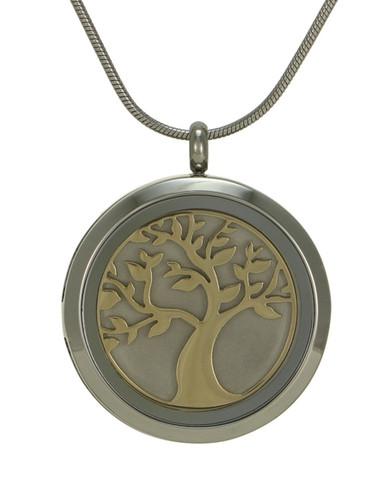 Round Necklace in Silver with Tree