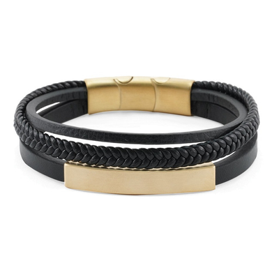 Triple Band Leather Bracelet, Bronze/Black