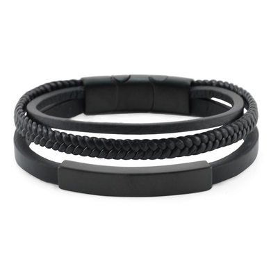 Triple Band Leather Bracelet, Onyx/Black