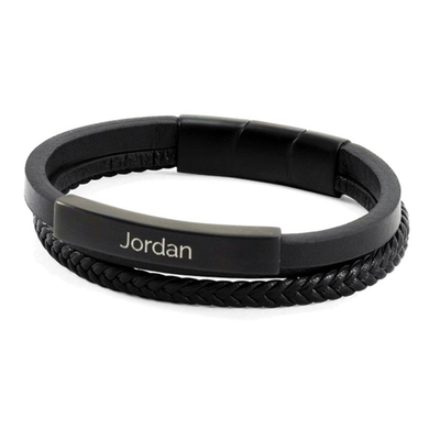 Triple Band Leather Bracelet, Onyx/Black