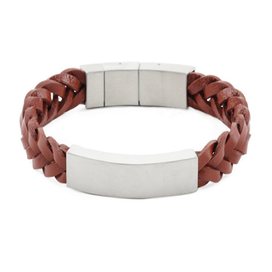 Braided Leather Bracelet, Pewter/Brown