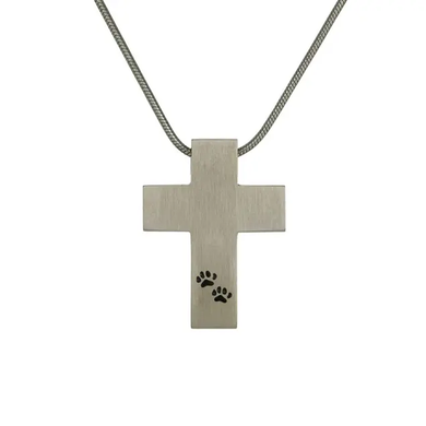 Cross Necklace, Pewter with Paws