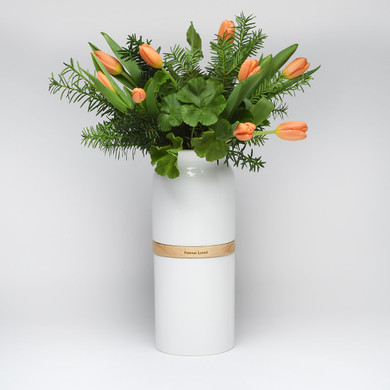 White Vega Vase Urn with Light Wood, Medium