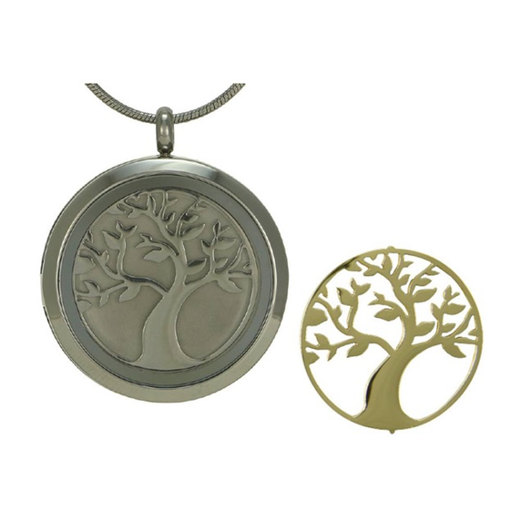 Round Necklace in Silver with Tree