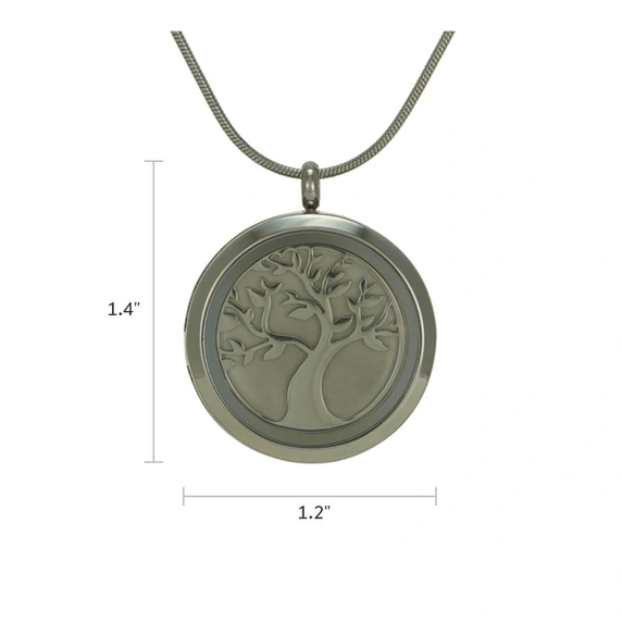 Round Necklace in Silver with Tree