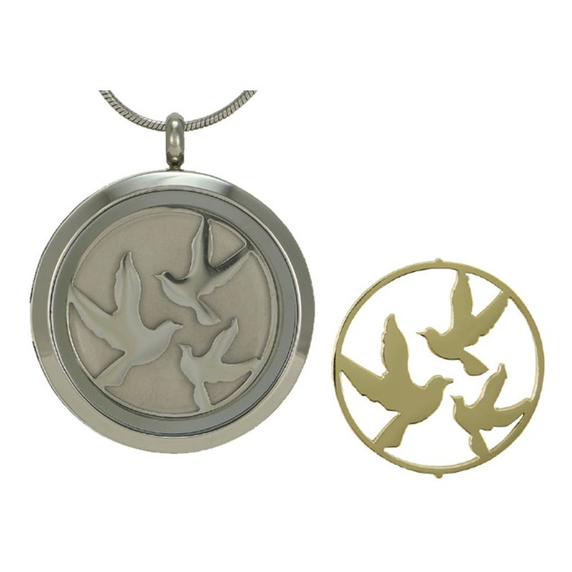 Round Necklace in Silver with Birds