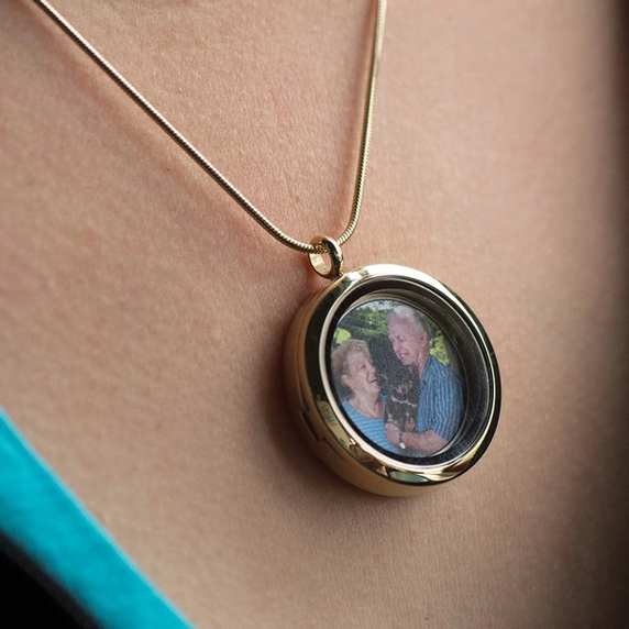 Round Photo Necklace, 14K Gold Plated