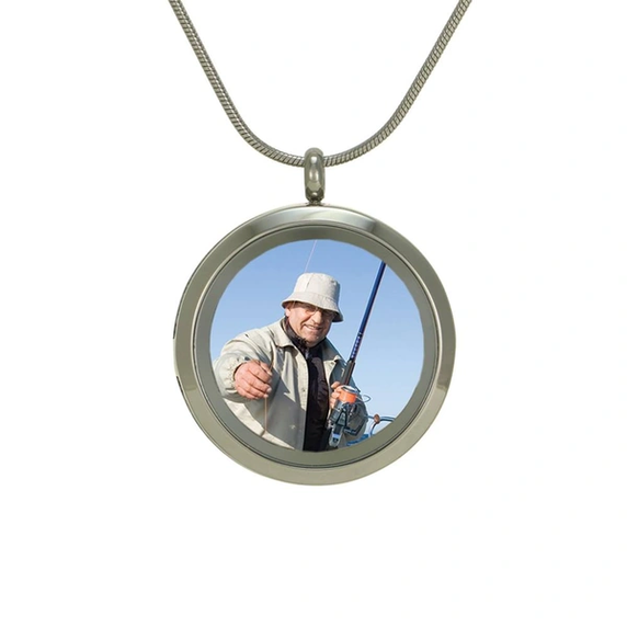 Round Photo Necklace, Stainless Steel