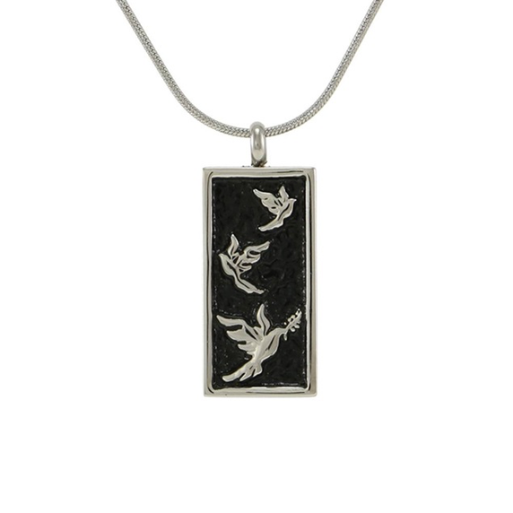 Embossed Doves Necklace, Stainless Steel