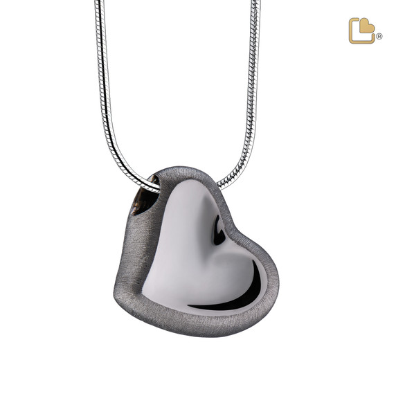 Leaning Heart Cremation Pendant, Ruthenium