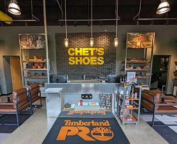 An image of the interior of Chet's Shoes flagship store