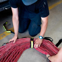 Grenade Hose Straps,  Close-up, Fire Hose Straps, Quick Release Fire Hose Straps, Demo Photo