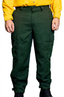Wildland Brush Pant, front view, modeled, wildland firefighting pant, green