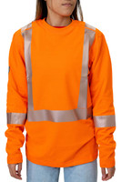 Pro Dry Long Sleeve Hi Vis Shirt, Women's, Front View, Modeled, Hi Vis Orange Long Sleeve FR Shirt