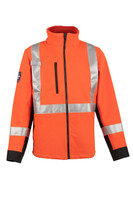 The Shield Soft Shell Hi Vis Jacket, Front View, Orange Hi Vis Soft Shell Flame Resistant Jacket