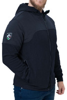 Flak Jacket, Angled View, Modeled, Elements FR Jacket, Flame Resistant Jacket, Built In Balaclava, Navy