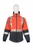 Elements Lightning Jacket, Front View, Flame Resistant Jacket, Orange Hi Vis Jacket, Hood Down