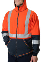 Elements Lightning Jacket, Angled View, Flame Resistant Jacket, Orange Hi Vis Jacket, Built In Balaclava
