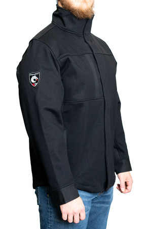 The Shield Jacket, Front Angled View, Modeled, FR Jacket, Soft-shelled Jacket