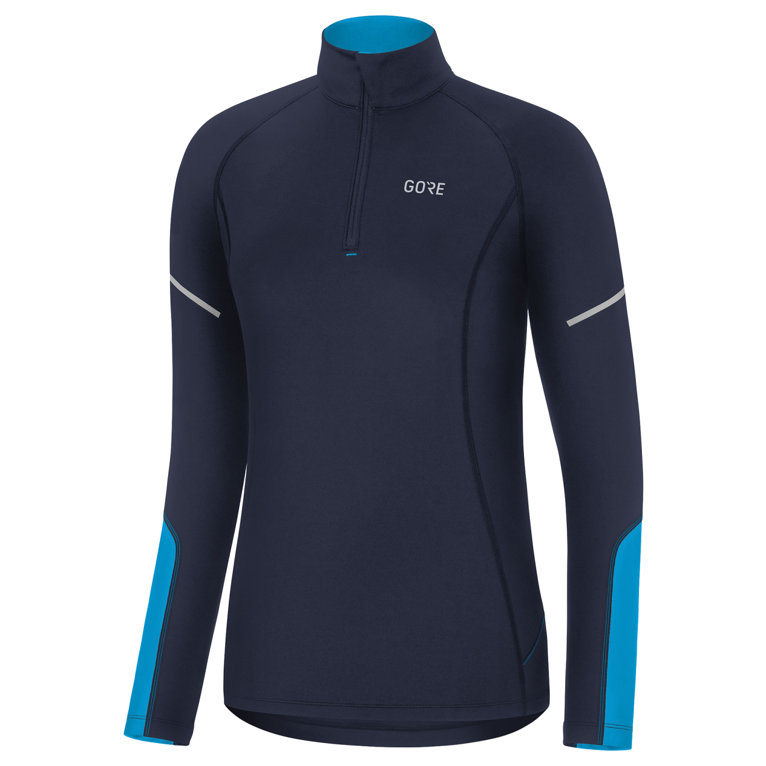 An image of the M Women Mid Long Sleeve Zip Shirt being displayed without a product model wearing the product.