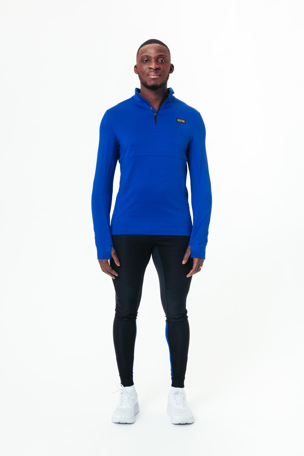 A product model is wearing the Everyday Thermo 1/4-Zip Mens in size EU Large / US Medium and is 185 cm / 6'1'' and weighs 85 kg / 187 lbs.